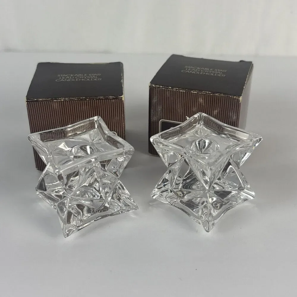 Gallery Originals Stackable Star Lead Crystal Candleholders Set of 2 1.5